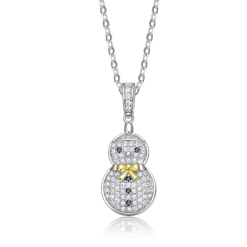 Trendy Necklaces-Rhodium Plated Sterling Silver Cubic Zirconia Snowman Pendant Necklace