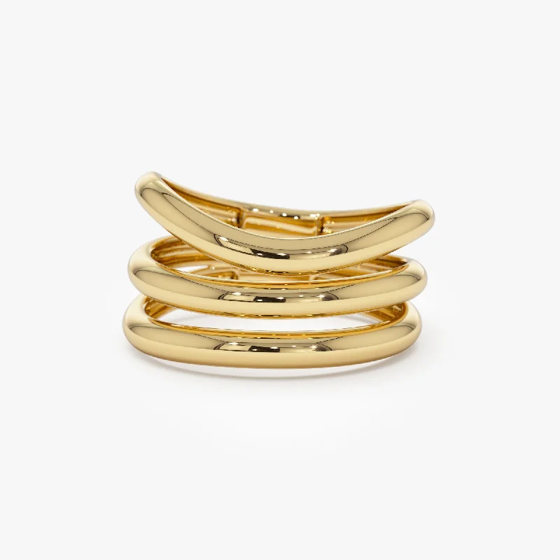 Custom Birthstone Wedding Bands for Her-14K Stacked Chunky Curved Ring