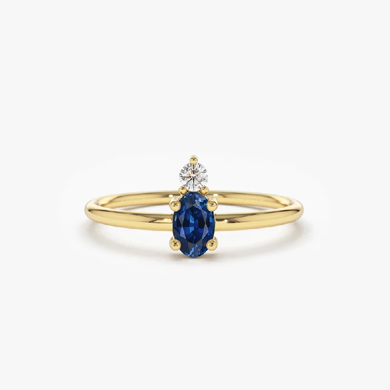 Affordable Gold Rings-14K Gold Oval Sapphire and Diamond Ring