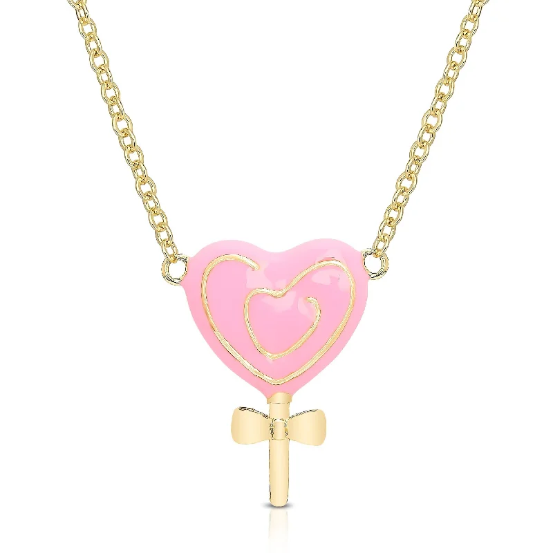 Custom Made Necklaces-3D Heart Swirl Lollipop Necklace - Pink