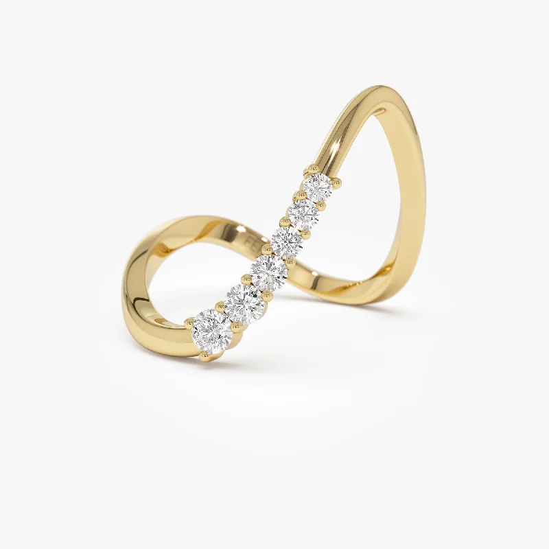 Simple Engagement Rings for Women-14K Open Twist Unique Diamond Ring