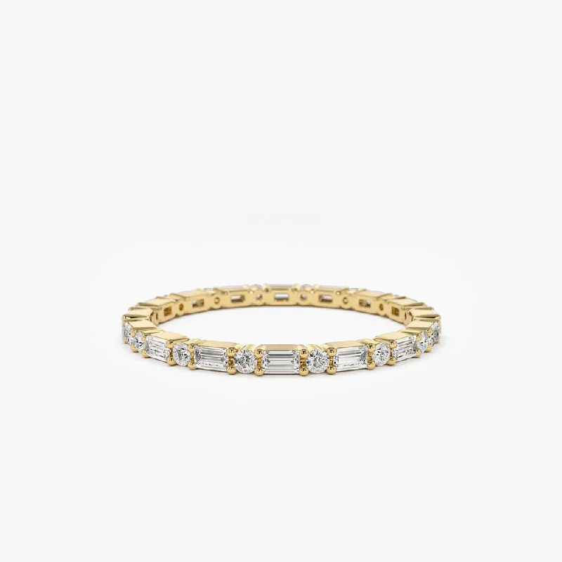 Custom Vintage Promise Rings-14k Alternating Baguette & Round Diamond Full Eternity Ring