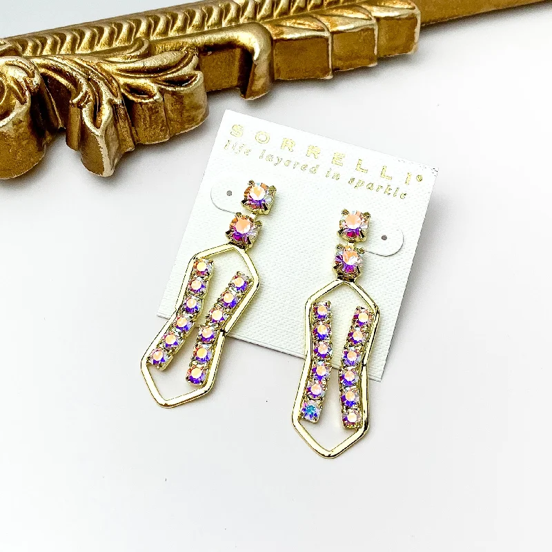 Custom Silver Drop Earrings-Sorrelli | Roslyn Embellished Dangle Earrings in Bright Gold Tone with Aurora Borealis Crystal