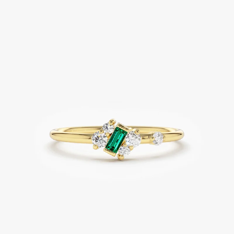 Affordable Engagement Ring Designs-14k Slanted Baguette Emerald Ring