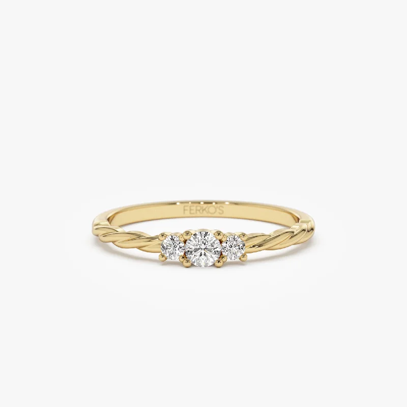 Platinum Wedding Rings-14k Gold Three Stone Dainty Diamond Twisted Ring