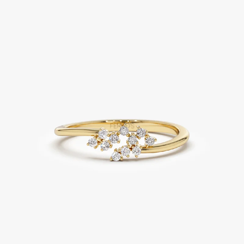 Handmade Promise Engagement Rings-14k Mini Cluster Diamond Ring