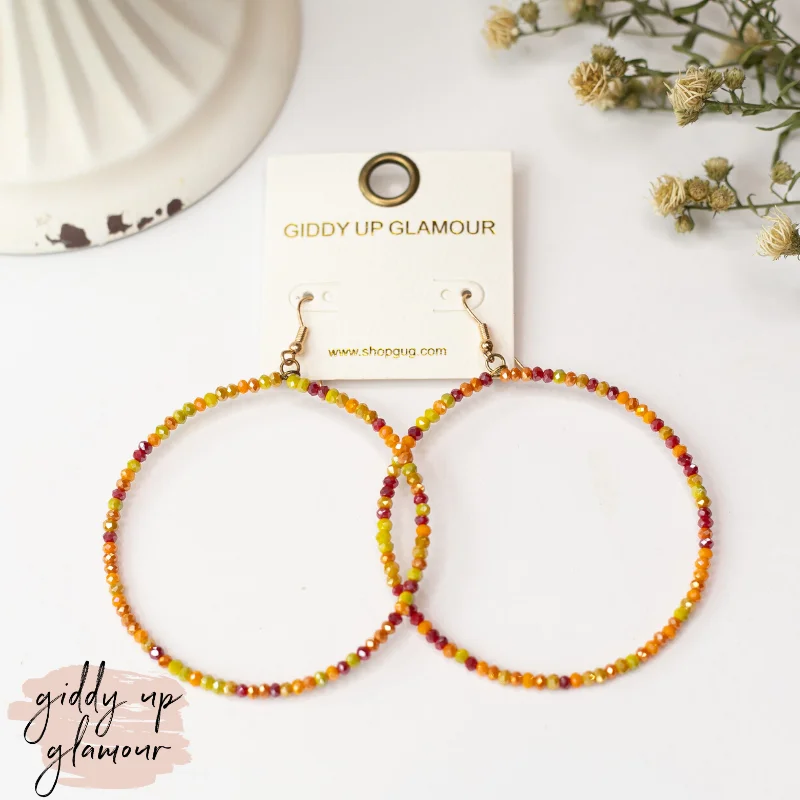 Personalized Drop Gemstone Earrings-Crystal Beaded Circle Hoop Earrings in Orange Multi