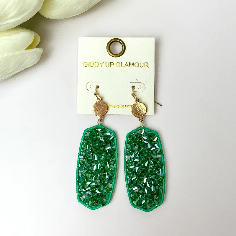 Classic Hoop Earrings for Women-Emerald Green Crystal Drop Earrings with Gold Tone Accents