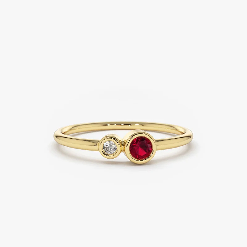 Couples Engagement Ring Sets-14K Gold Bezel Setting Ruby and Diamond Ring