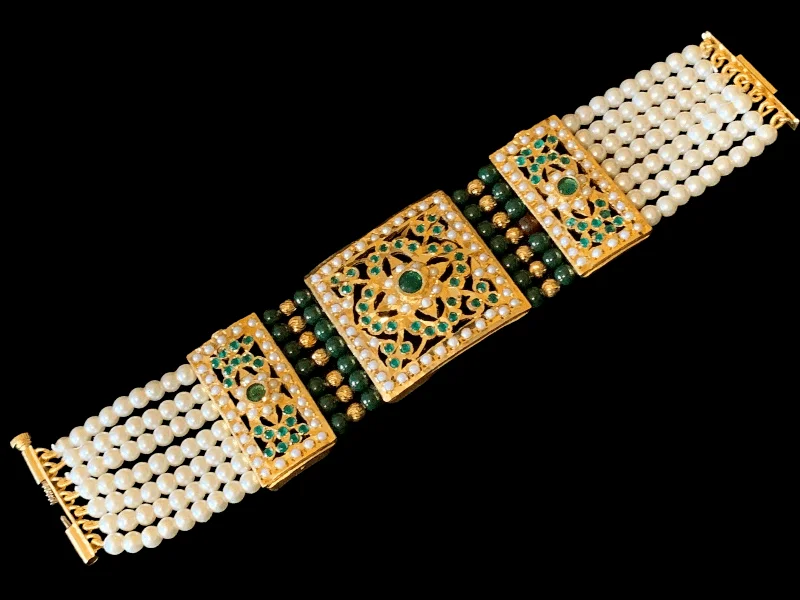 Classic Silver Bracelets for Teens-B64 Saira jadau bracelet in green   ( READY TO SHIP )