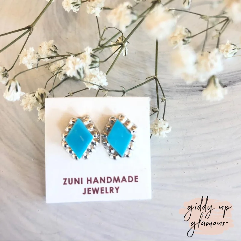 Unique Drop Earrings-Zuni | Zuni Handmade Diamond Shape Turquoise Stud Earrings