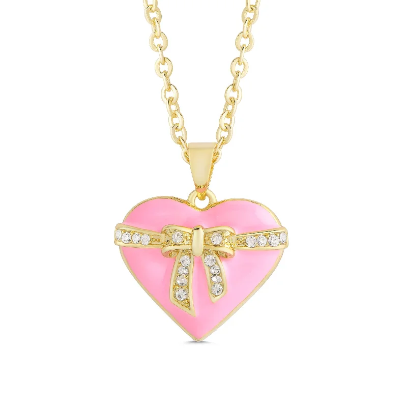 Bohemian Necklaces-Heart & Ribbon Bow Necklace