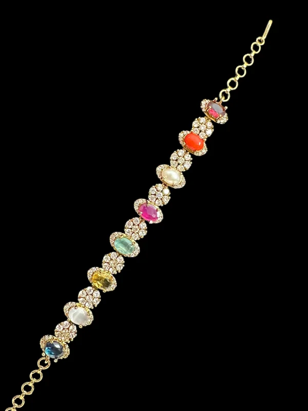 Dainty Beaded Bracelets for Women-Multicolor gold plated bracelet - Navratan ( READY TO SHIP )