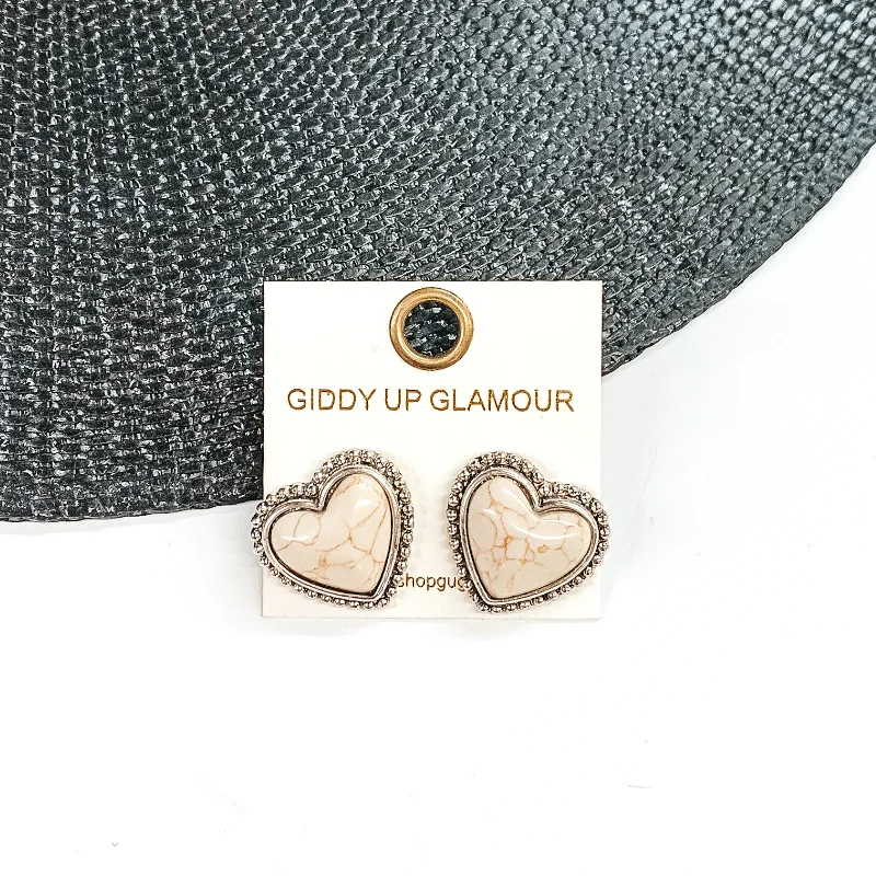 Classic Gemstone Earrings-Stone Heart Earrings in Ivory