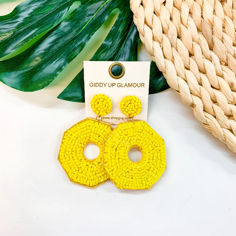 Handmade Gold Earrings-Colada Crush Seed Bead Circle Earrings In Yellow