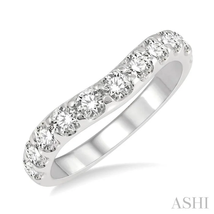 Men’s Custom Rings-1 Ctw Arched Center Round Cut Diamond Wedding Band in 14K White Gold