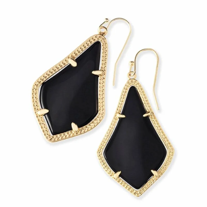 Silver Hoop Earrings-Kendra Scott | Alex Gold Drop Earrings in Black Opaque Glass