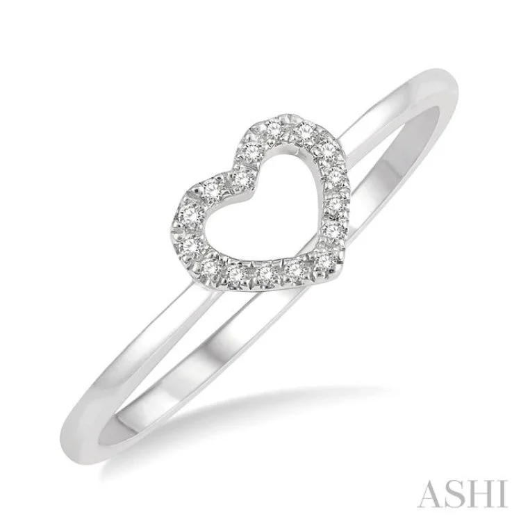 Unique Engagement Rings with Birthstones-1/20 Ctw Heart Charm Round Cut Diamond Ladies Ring in 10K White Gold