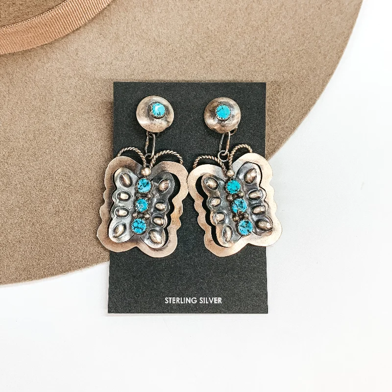 Elegant Gemstone Earrings for Women-GTY | Navajo Handmade Sterling Silver Butterfly Earrings with Turquoise Stones