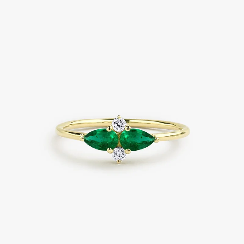 Personalized Wedding Rings for Women-14K Gold Pear Shape Emerald and Diamond Cluster Ring