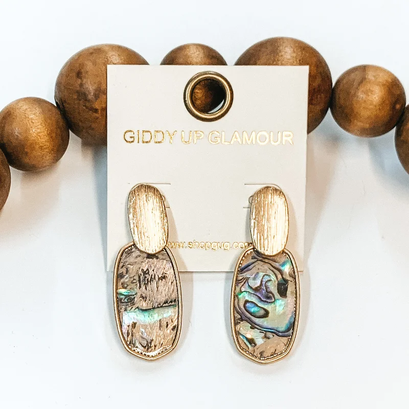 Colorful Drop Earrings for Women-Abalone Shell Pendant Post Earrings with Gold Accents