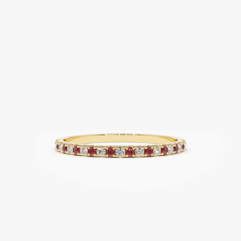 Stylish Promise Rings-14K Ruby and Diamond Alternating Eternity Ring