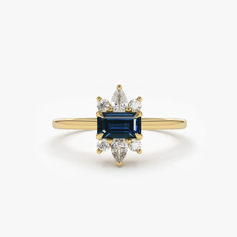 Vintage Engagement Rings with Colored Diamonds-14K Octagon Sapphire and Diamond Ring