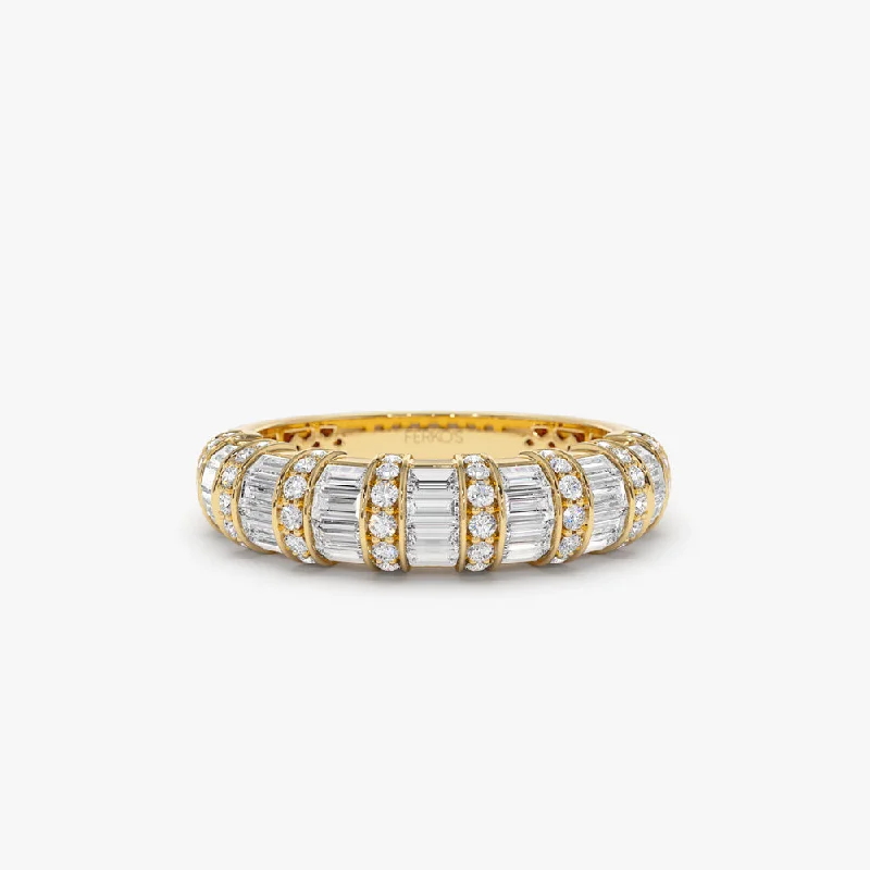 Handmade Engagement Bands-14k Dome Baguette Diamond Women's Anniversary Ring