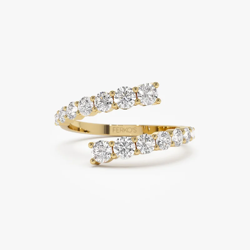 Custom Vintage Promise Rings-14k Cross Over Graduated Diamond Wrap Ring