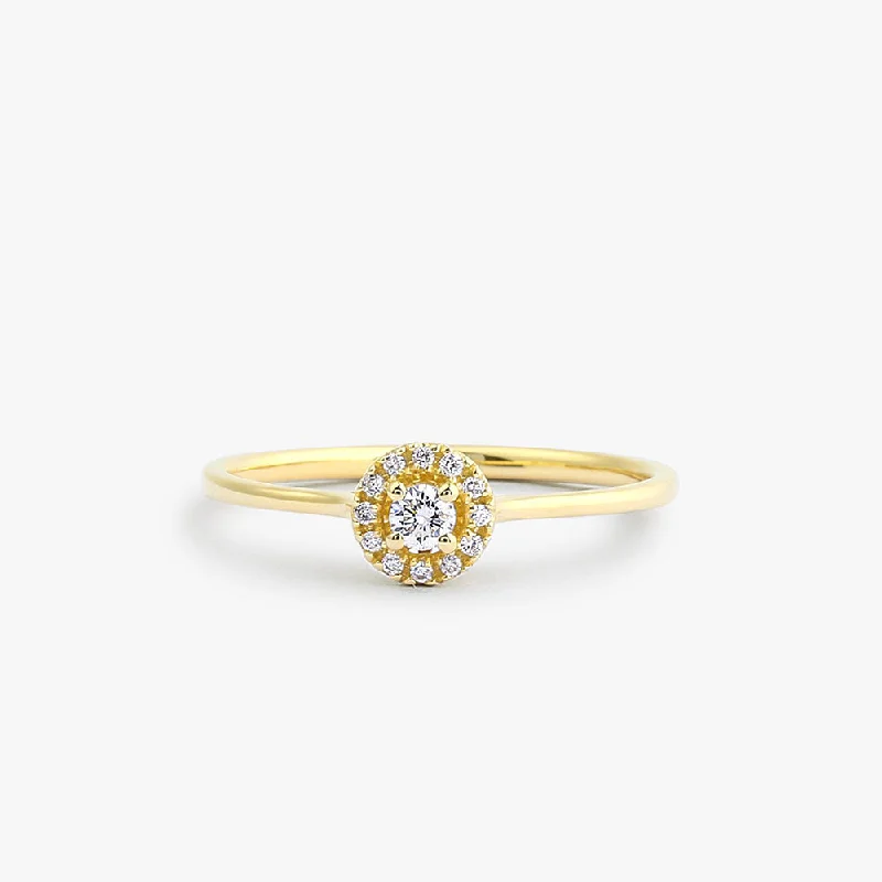 Custom Wedding Bands with Engraving-14K Gold Halo Diamond Ring