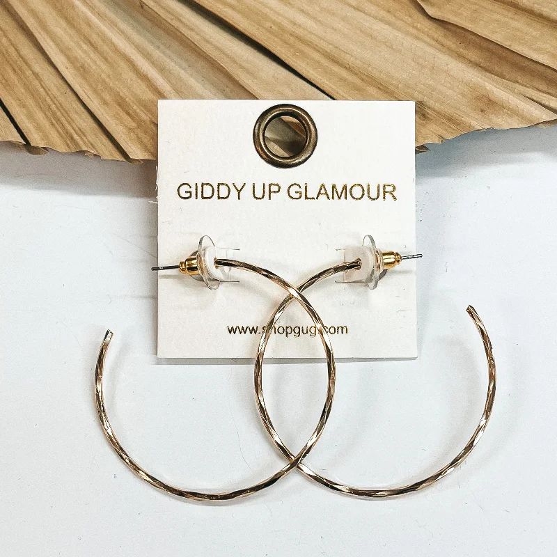 Geometric Drop Earrings-Thin Hammered Hoop Earrings in Gold