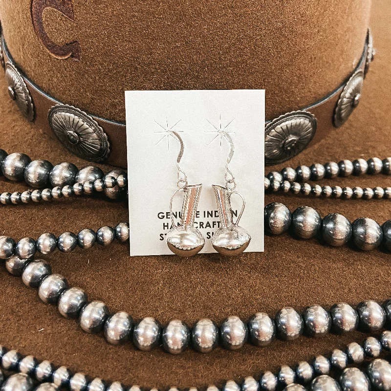 Custom Silver Drop Earrings-Elizabeth Whitman | Navajo Handmade Sterling Silver Pitcher Earrings