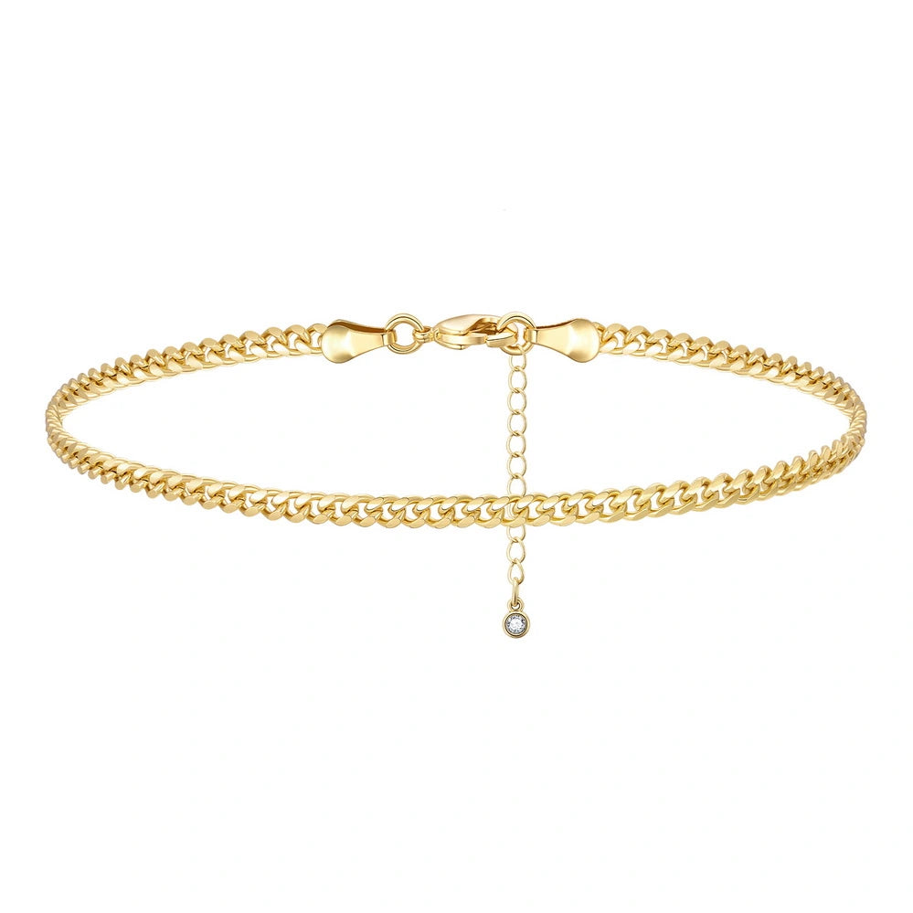 Customizable Bracelets for Gifts-Dainty 14k Gold Adjustable Ankle Bracelets- 3mm Cuban