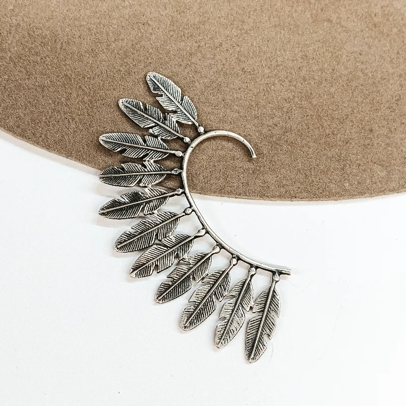 Trendy Drop Earrings-Navajo | Navajo Handmade Sterling Silver 11 Feather Ear Cuff