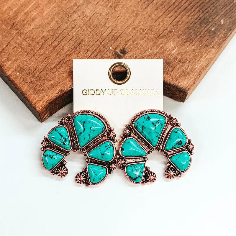 Classic Designer Earrings-Large Naja Turquoise Stone Earrings in Copper Tone