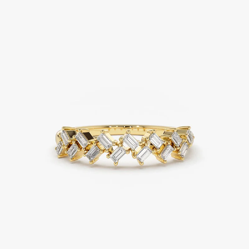 Handcrafted Gold Engagement Rings-14K Zig Zag Baguette Diamond Ring