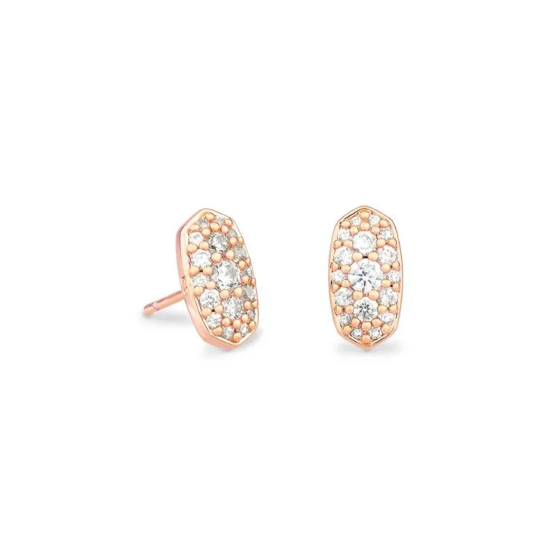 Sparkling Drop Earrings-Kendra Scott | Grayson Rose Gold Stud Earrings in White Crystal