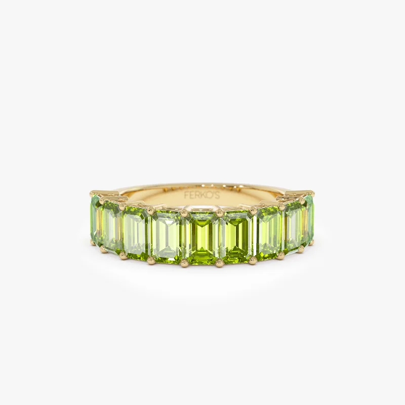 Custom Wedding Bands with Engraving-14k Emerald Cut Peridot Nine Stone Ring 2.35ctw