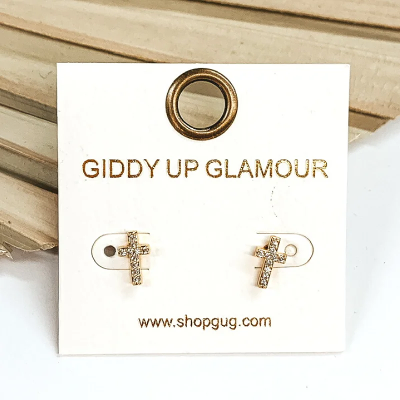 Simple Gold Earrings-CZ Crystal Cross Stud Earrings in Gold