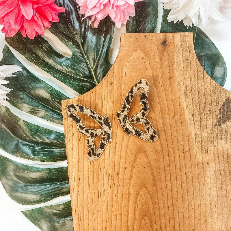 Large Drop Earrings for Women-Butterfly Kisses Leather Butterfly Earrings with Gold Trim in Leopard Print