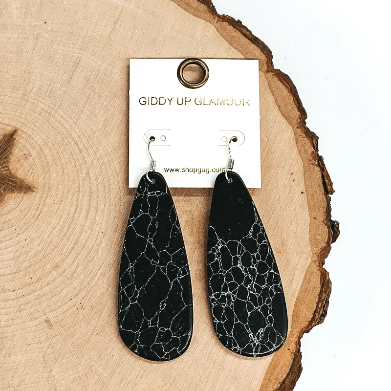 Sparkling Gold Earrings for Women-Set in Stone Teardrop Cutout Earrings in Black