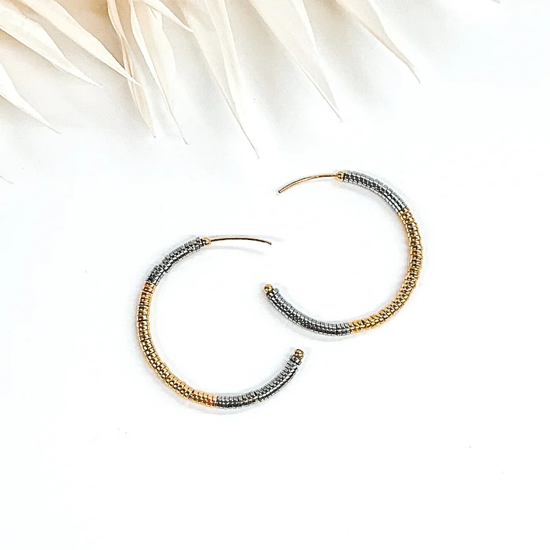 Custom Gemstone Hoop Earrings-Metal Disk Beaded Hoop Earrings in Gold/Silver