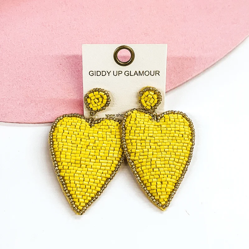 Luxury Gold Earrings-Mending Hearts Beaded Earrings in Yellow