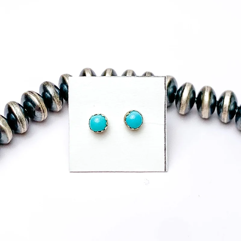 Sparkling Designer Earrings-Linda Yazzie | Navajo Handmade Tiny Sterling Silver and Turquoise Stud Earrings