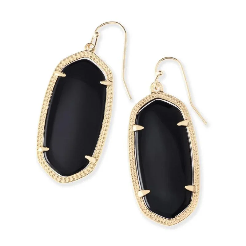 Elegant Drop Earrings for Women-Kendra Scott | Elle Gold Drop Earrings in Black Opaque Glass