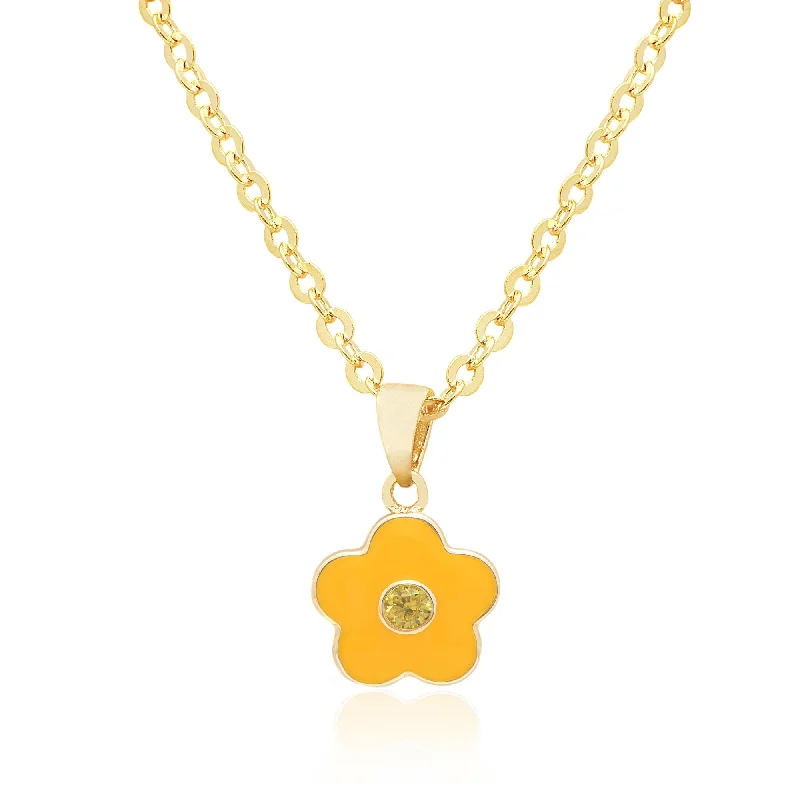 Sterling Silver Necklaces-Flower with Crystal Necklace - Yellow