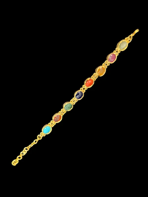 Engraved Bracelets for Special Events-B200 gold plated Navratan gemstone bracelet ( SHIPS IN 2 WEEKS )