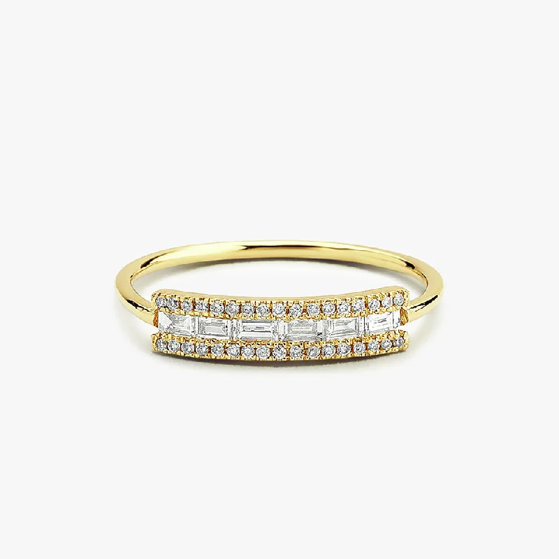 Custom Gemstone Wedding Bands for Men-14K Gold Horizontal Baguette Diamond Ring