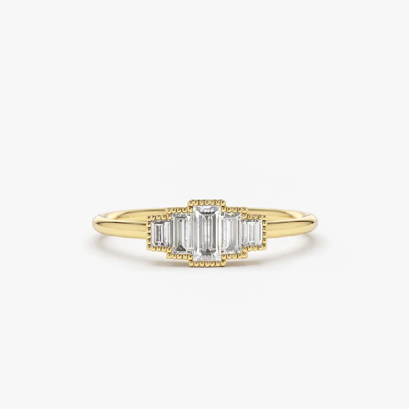 Stackable Diamond Rings-14K Gold Step Cut Baguette Diamond Ring