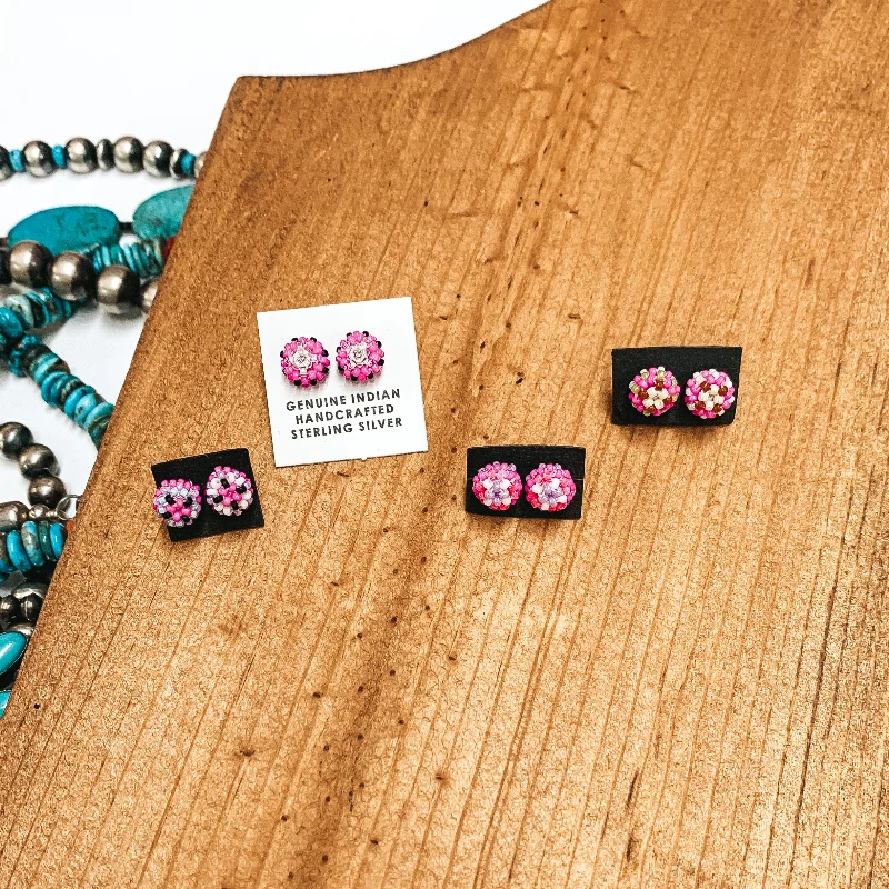 Personalized Gemstone Earrings for Women-Navajo | Navajo Handmade Beaded Stud Earrings in Pinks